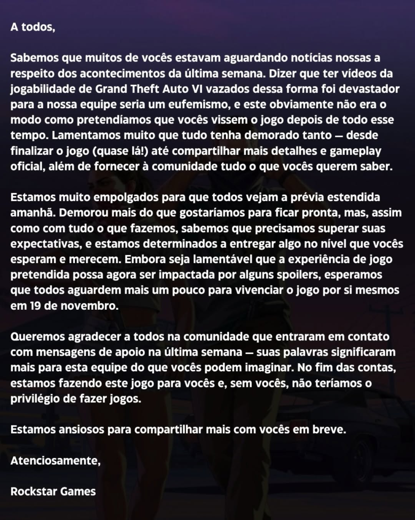 Rockstar Games se manifesta Rockstar Games se manifesta
